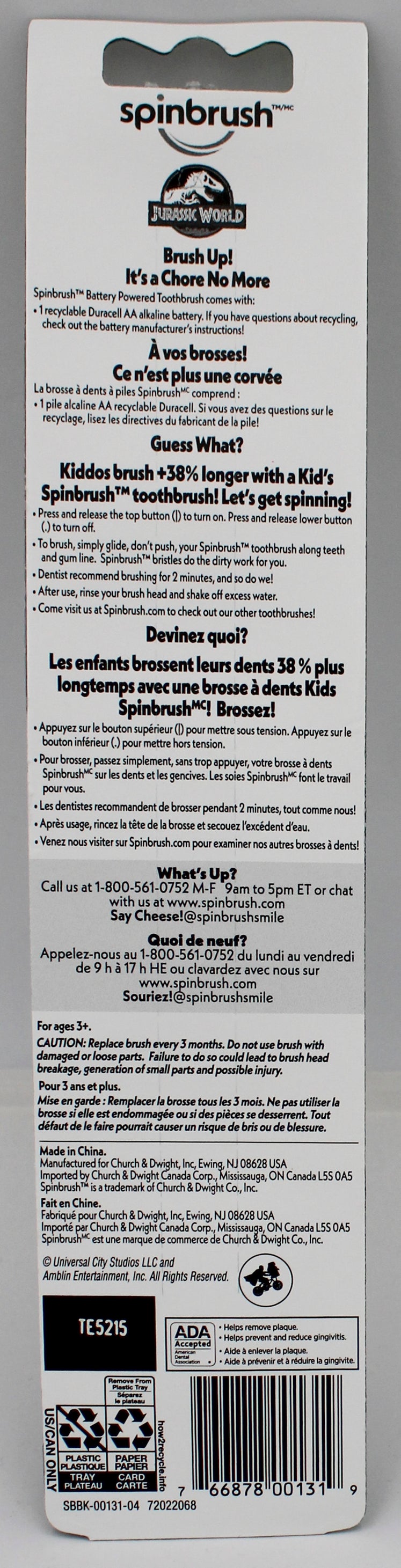 SPINBRUSH KIDS POWER TOOTHBRUSH JURASSIC WORLD