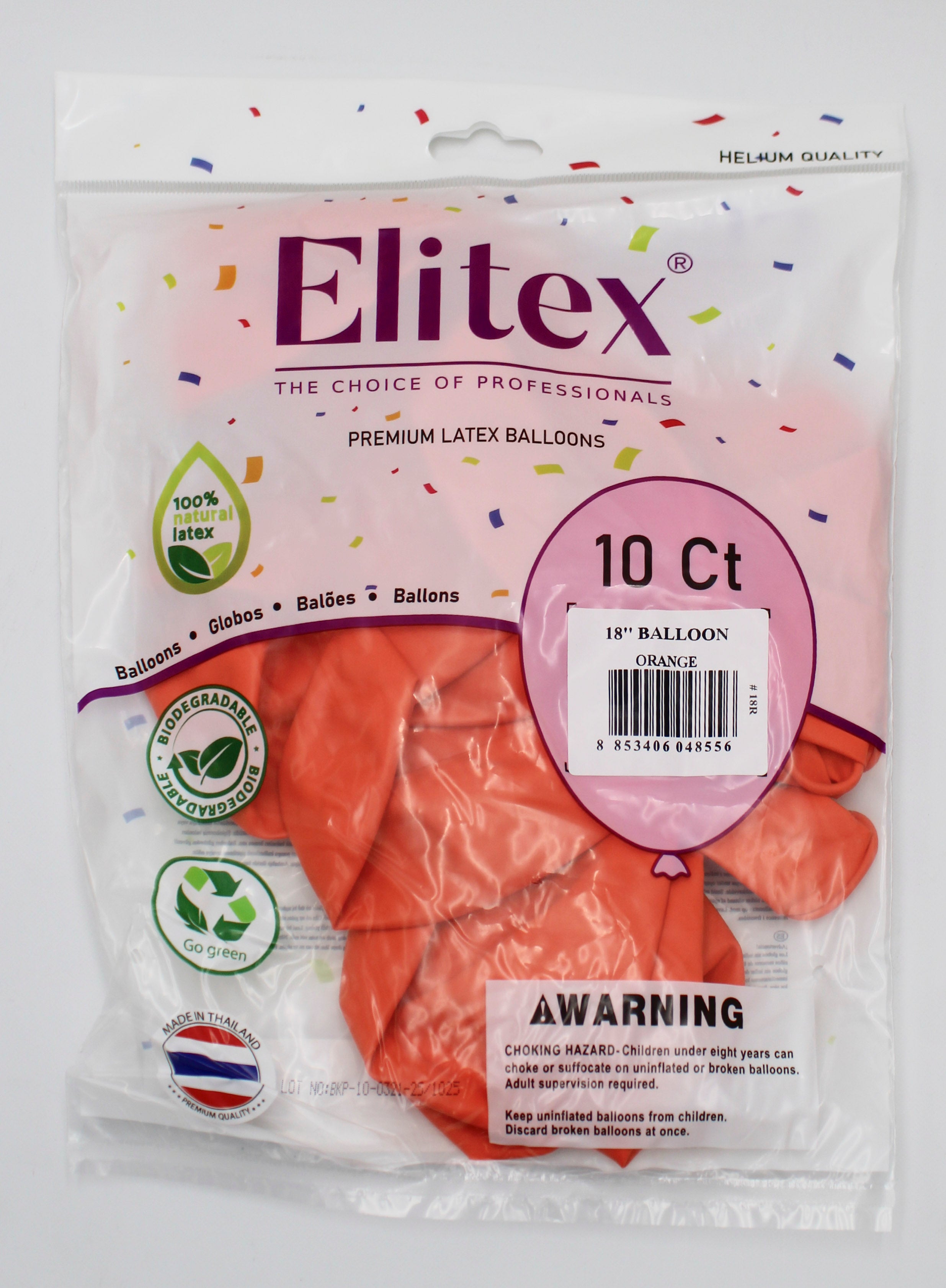 ELITEX 18" ORANGE ROUND BALLOON, 10 PACK