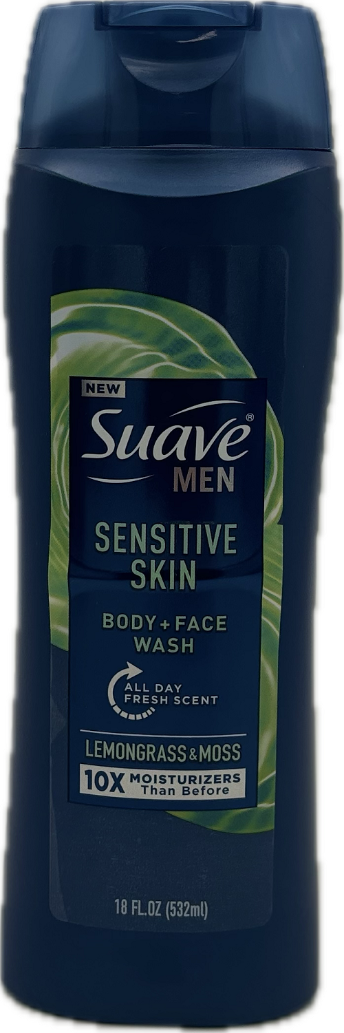 SUAVE MEN SENSITIVE SKIN BODY+FACE WASH 18oz LEMONGRASS&MOSS