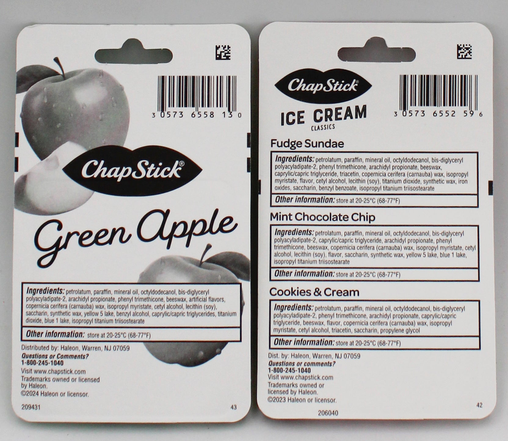 60ct CHAPSTICK 3PACK .45oz GREEN APPLE AND ICE CREAM CLASSIC 4/2027