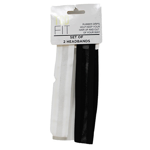 TCD FIT RUBBER GRIP MESH HEADBAND 2CT-WHTE/BLCK