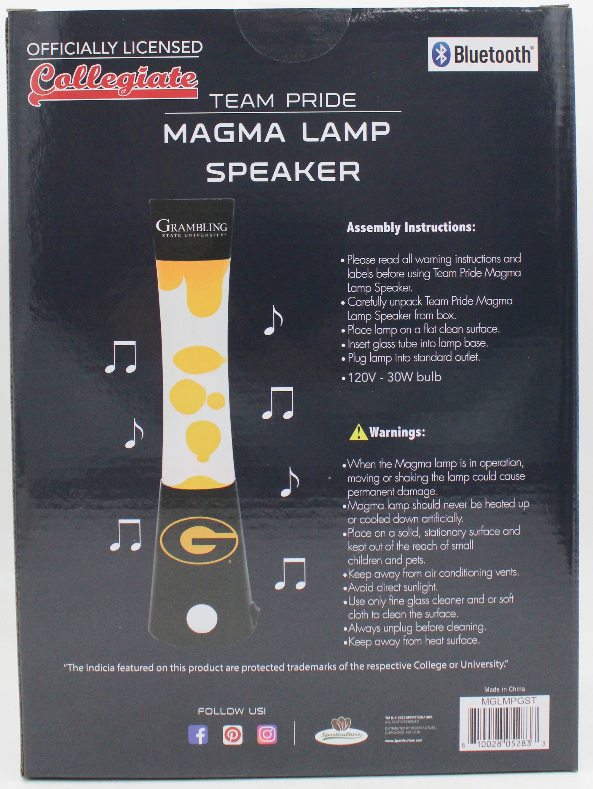 GRAMBLING STATE TIGERS LAVA LAMP SPEAKER 16.5"