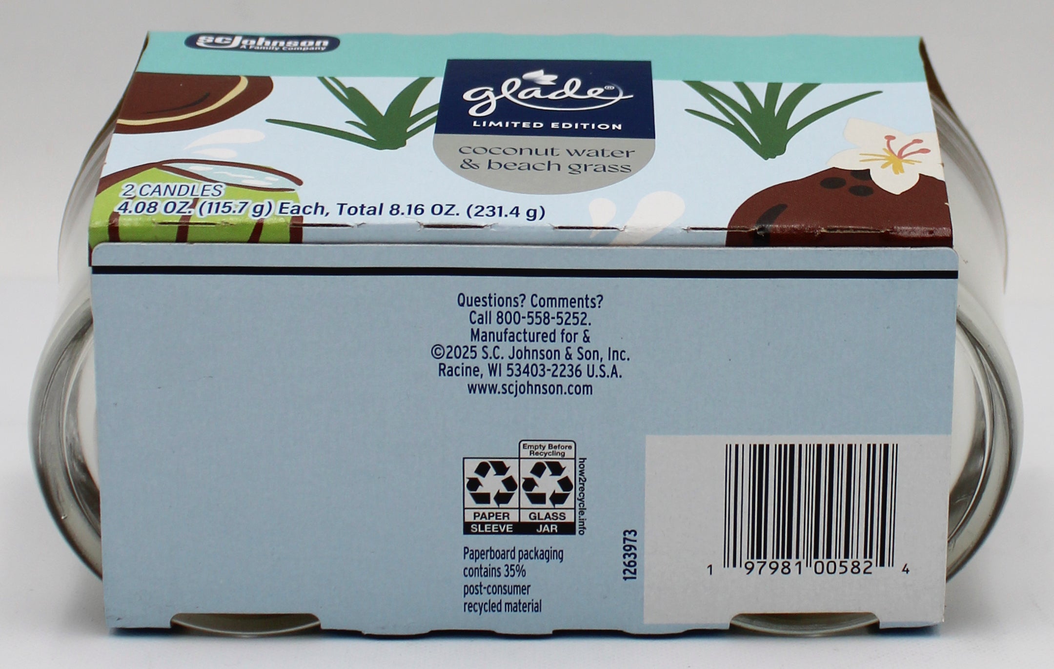 GLADE CANDLE COCONUT WATER & BEACH GRASS 2ct 4.08oz US