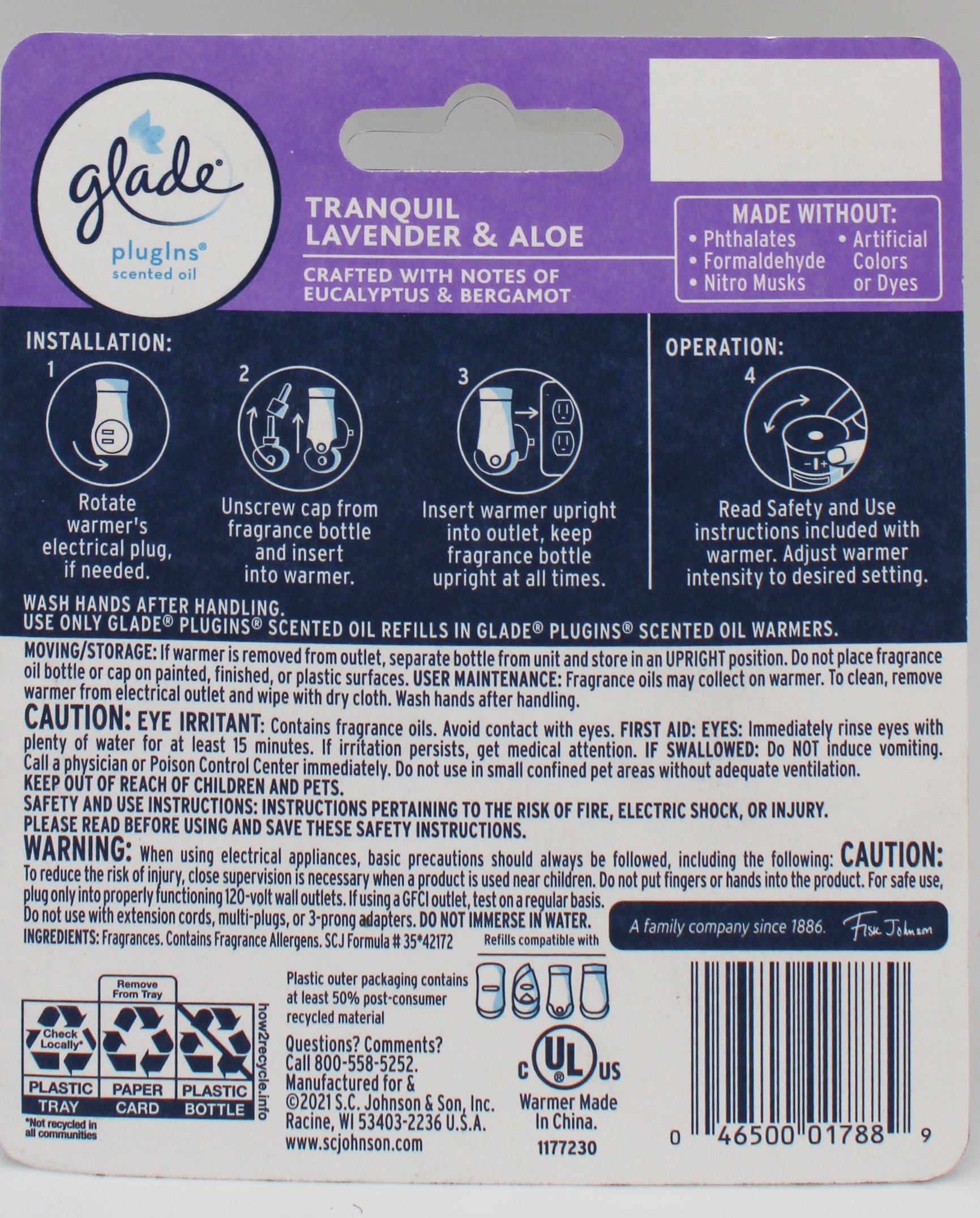 SP GLADE PLUGINS SCENTED OIL TRANQUIL LAVENDER & ALOE 1 WARMER & 1 REFILL 0.67floz