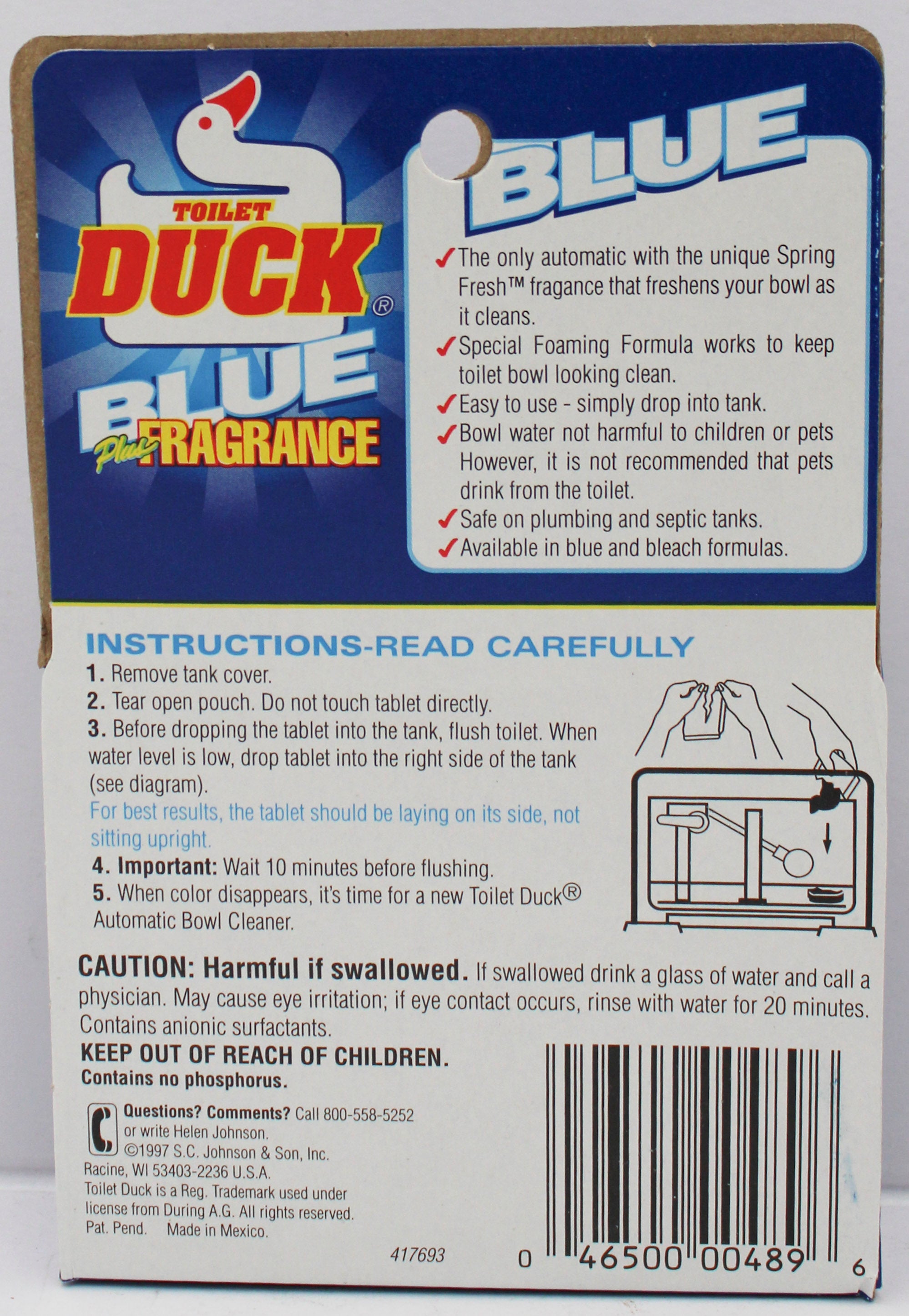 TOILET DUCK AUTOMATIC BOWL CLEANER TABLET - SPRING FRESH 1.41oz US