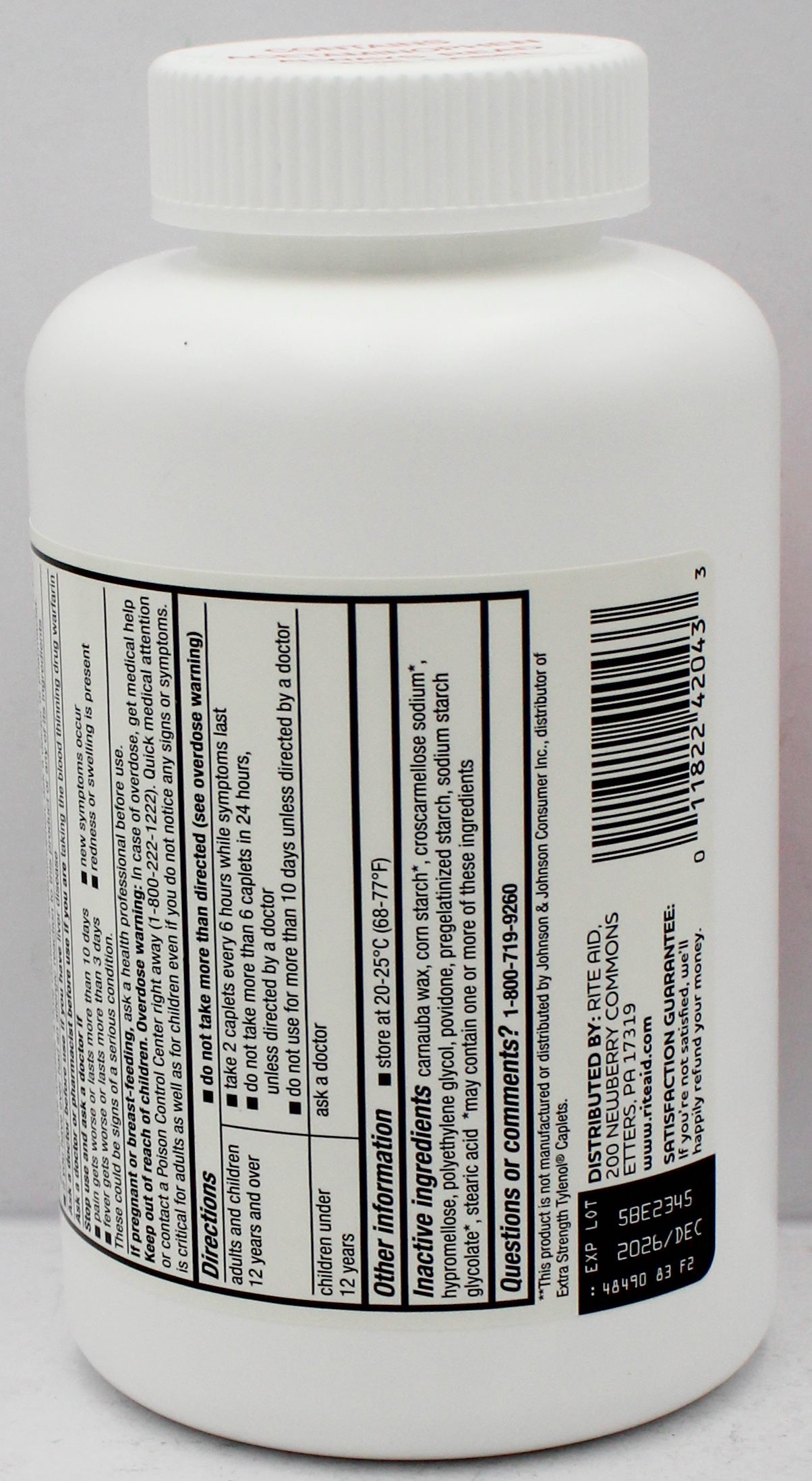 RITE AID PAIN RELIEF ACETAMINOPHEN CAPLETS 500ct EXP 12/31/2026 COMPARES TO Tylenol