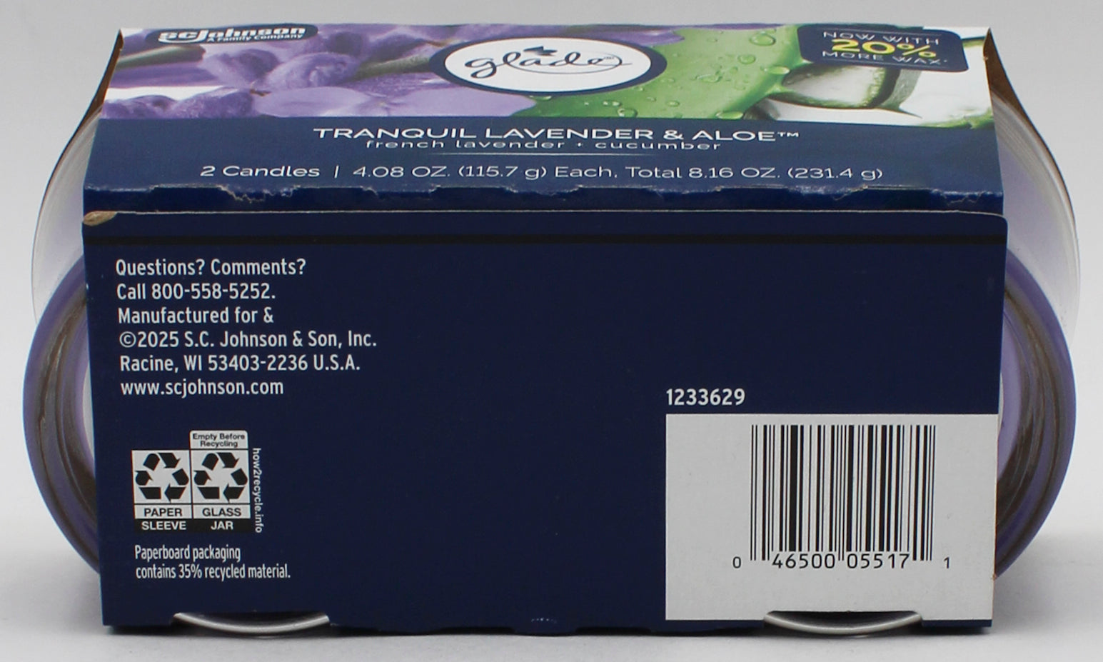 GLADE CANDLE TRANQUIL LAVENDER & ALOE 2ct 4.08oz
