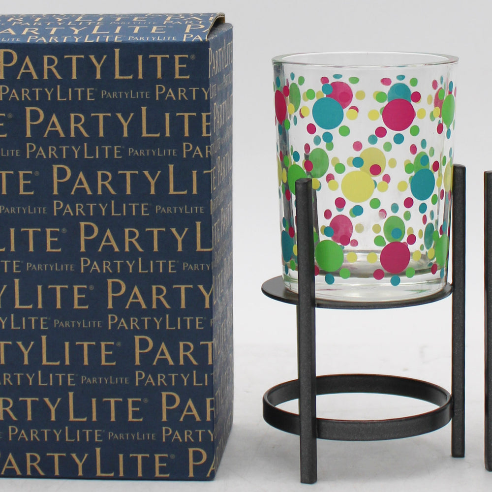 PARTYLITE BLOOMING DOTS VOTIVE HOLDER PAIR W/ STANDS 5"