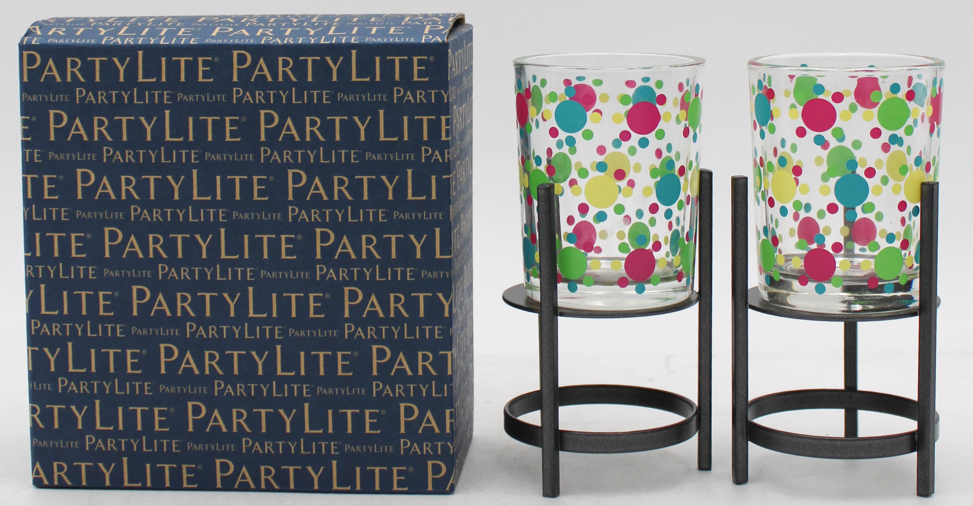 PARTYLITE BLOOMING DOTS VOTIVE HOLDER PAIR W/ STANDS 5"