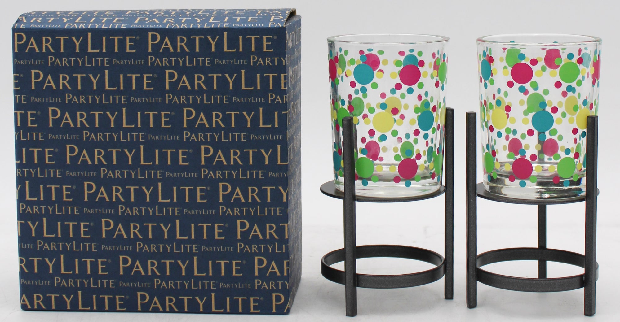 PARTYLITE BLOOMING DOTS VOTIVE HOLDER PAIR W/ STANDS 5"