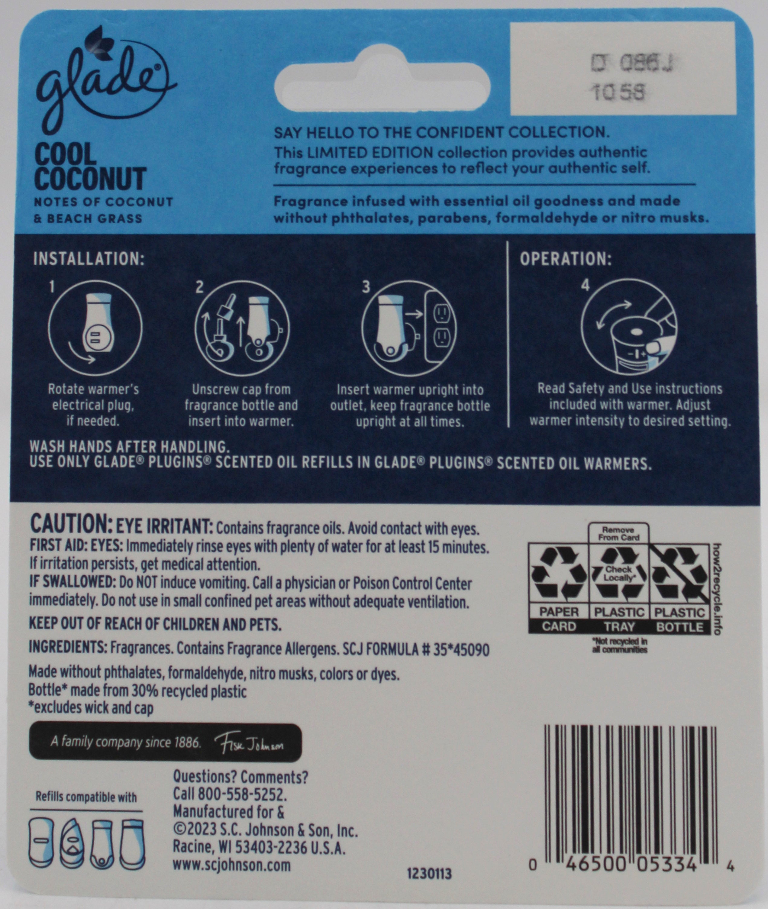 GLADE PLUGINS SCENTED OIL COOL COCONUT 2ct 0.67floz US