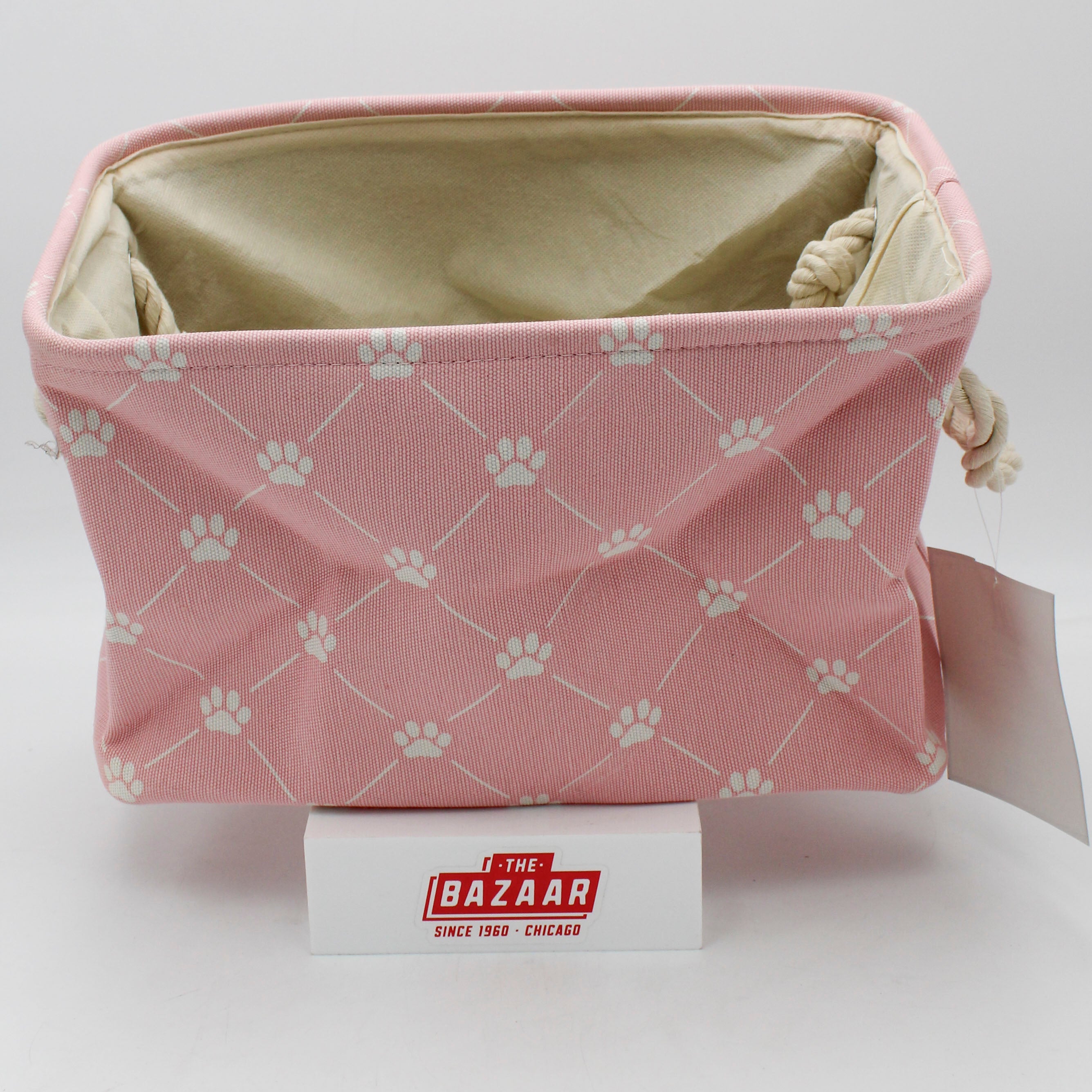 POLYESTER PET BIN TRELLIS PAW PINK RECTANGLE SMALL 14x8x9