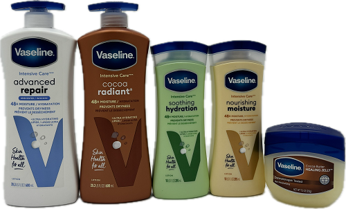 VASELINE BODY LOTION / HEALING JELLY 18CT ASSORTED DISPLAY