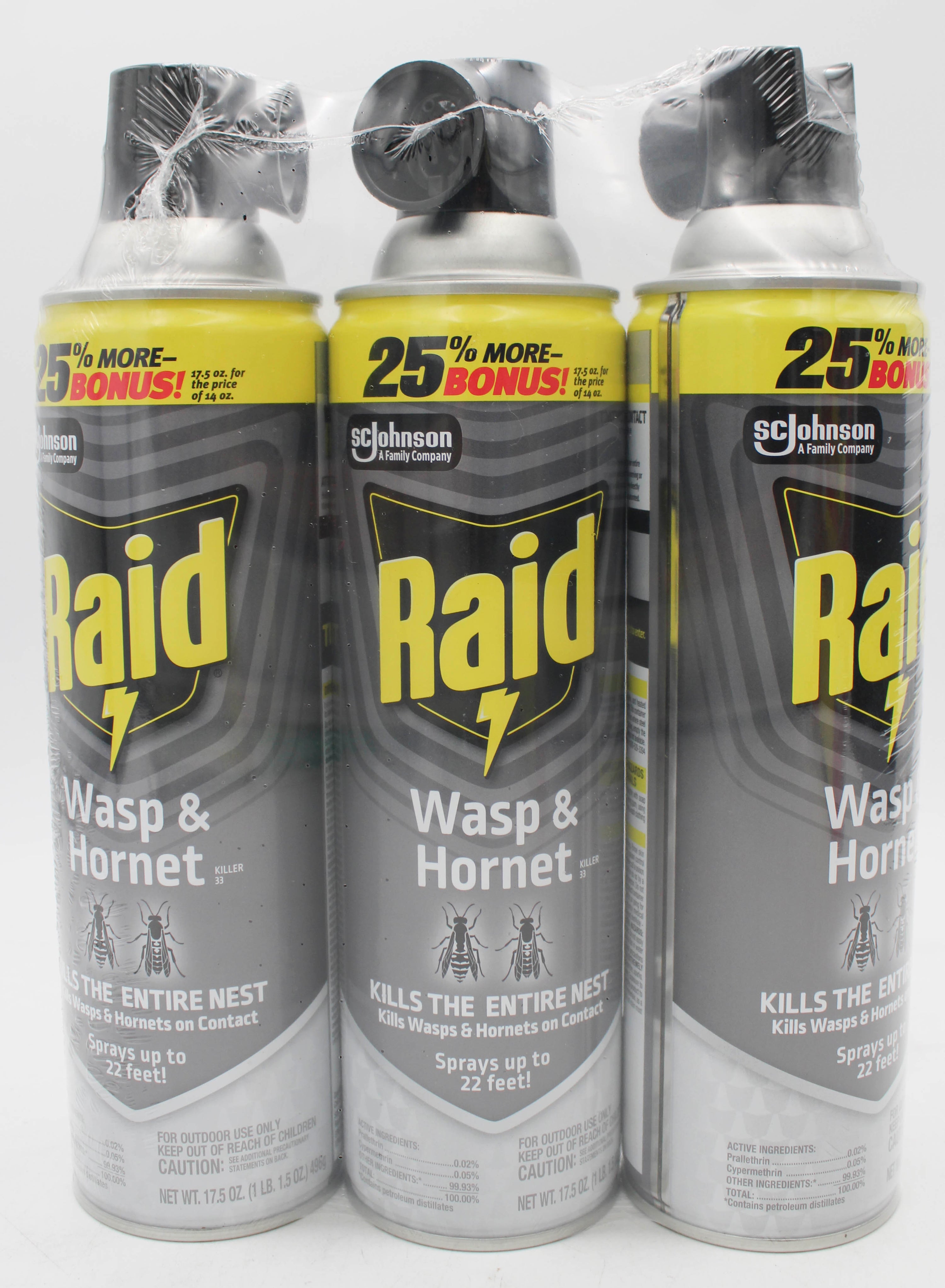 SP PEST2025 RAID WASP & HORNET KILLER  25% BONUS 3CT 17.5oz DISPLAY
