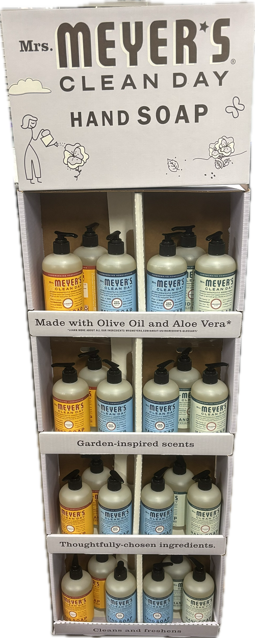 MRS MEYERS ASSORTED HAND SOAP DISPLAY.