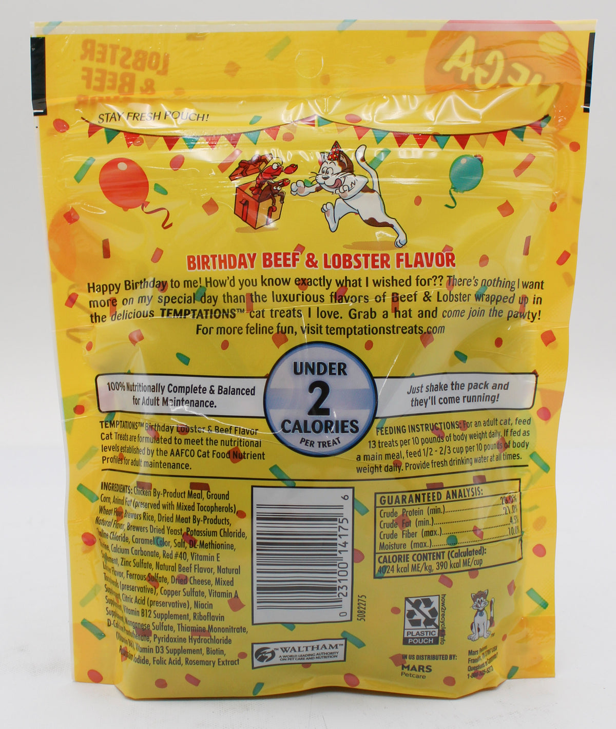 TEMPTATIONS BIRTHDAY LOBSTER & BEEF FLAVOR CRUNCHY & SOFT CAT TREATS 6.3 OZ BB 3/4/2027