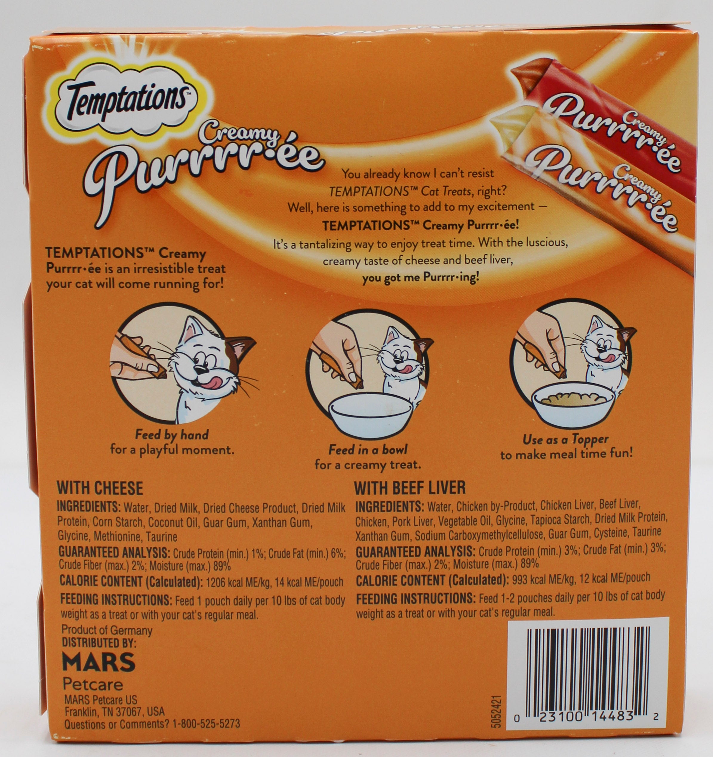 TEMPTATIONS CREAMY PUREE WITH BEEF LIVER & CHEESE VARIETY PACK LICKABLE CAT TREATS, 12-GM POUCH, 24 COUNT BB 1/27/2027