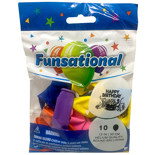 HELIUM BALLOONS 12"/10CT-B'DAY/ASST.