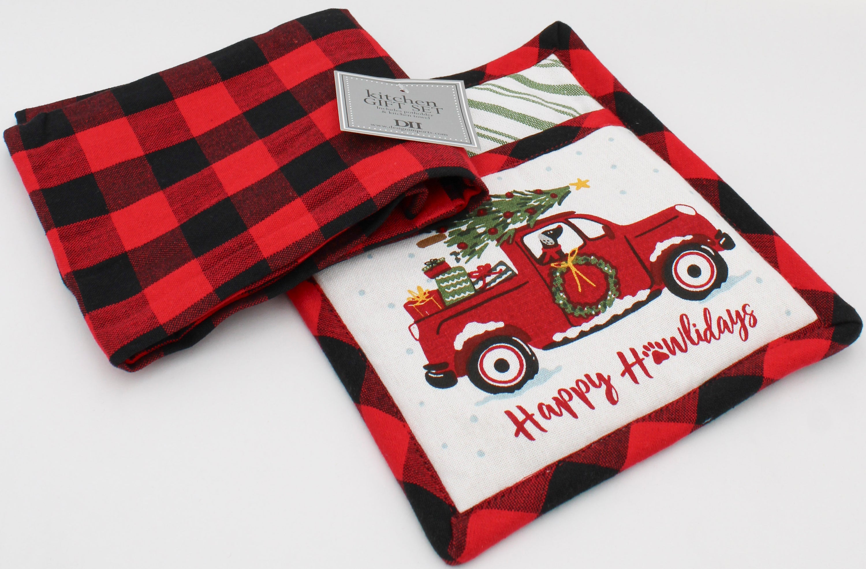 2PC GIFT SET - POTHOLDER AND DISHTOWEL - HAPPY HOWLIDAYS CHRISTMAS
