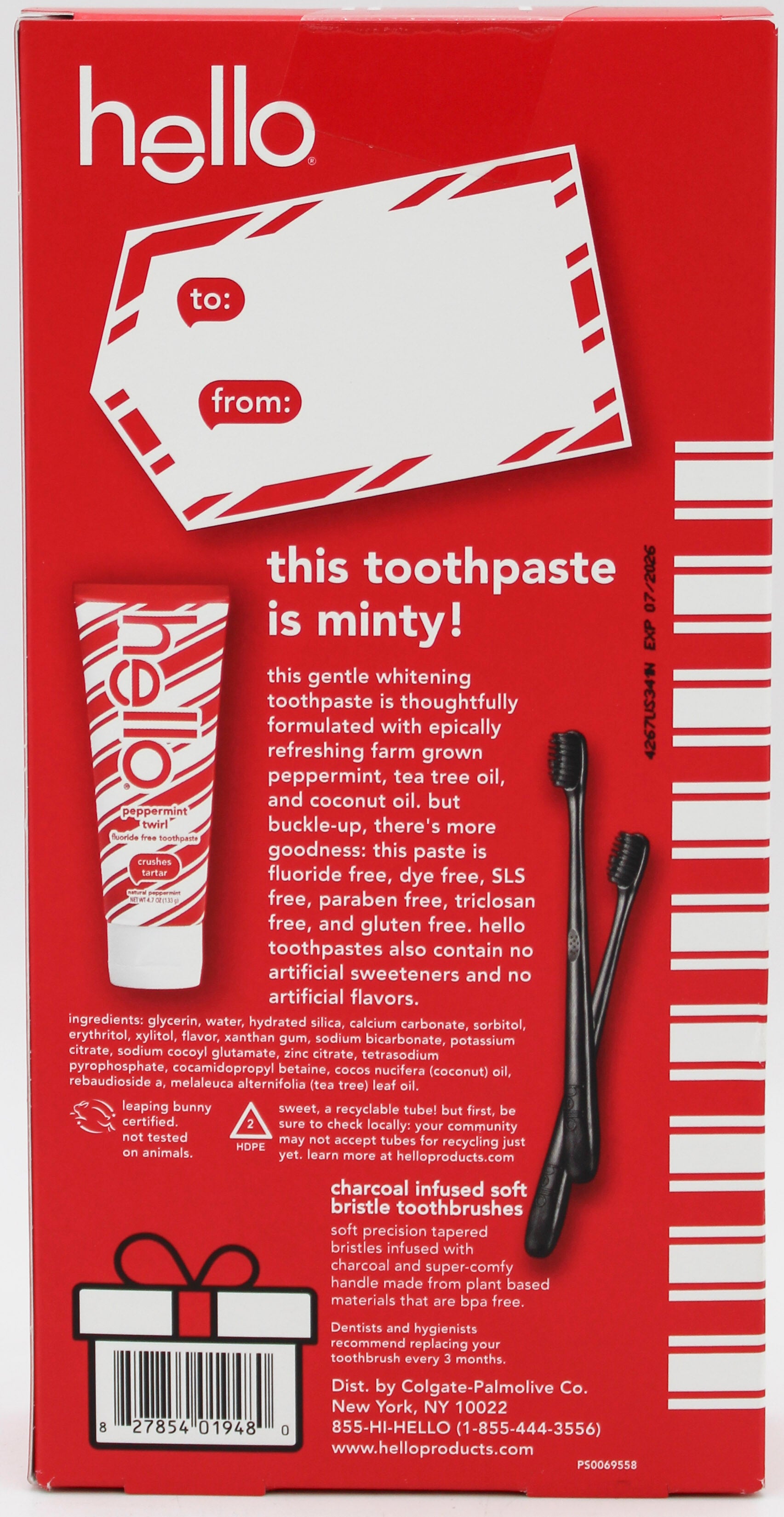 HELLO MERRY & BRIGHT TOOTHBRUSH/TOOTHPASTE GIFT SET 3ct NI