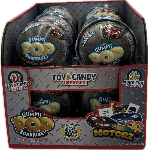 TOY&CANDY LARGE GUMMI POP 11SURPRICES  1.59oz MOTORZ  BB12/15/24