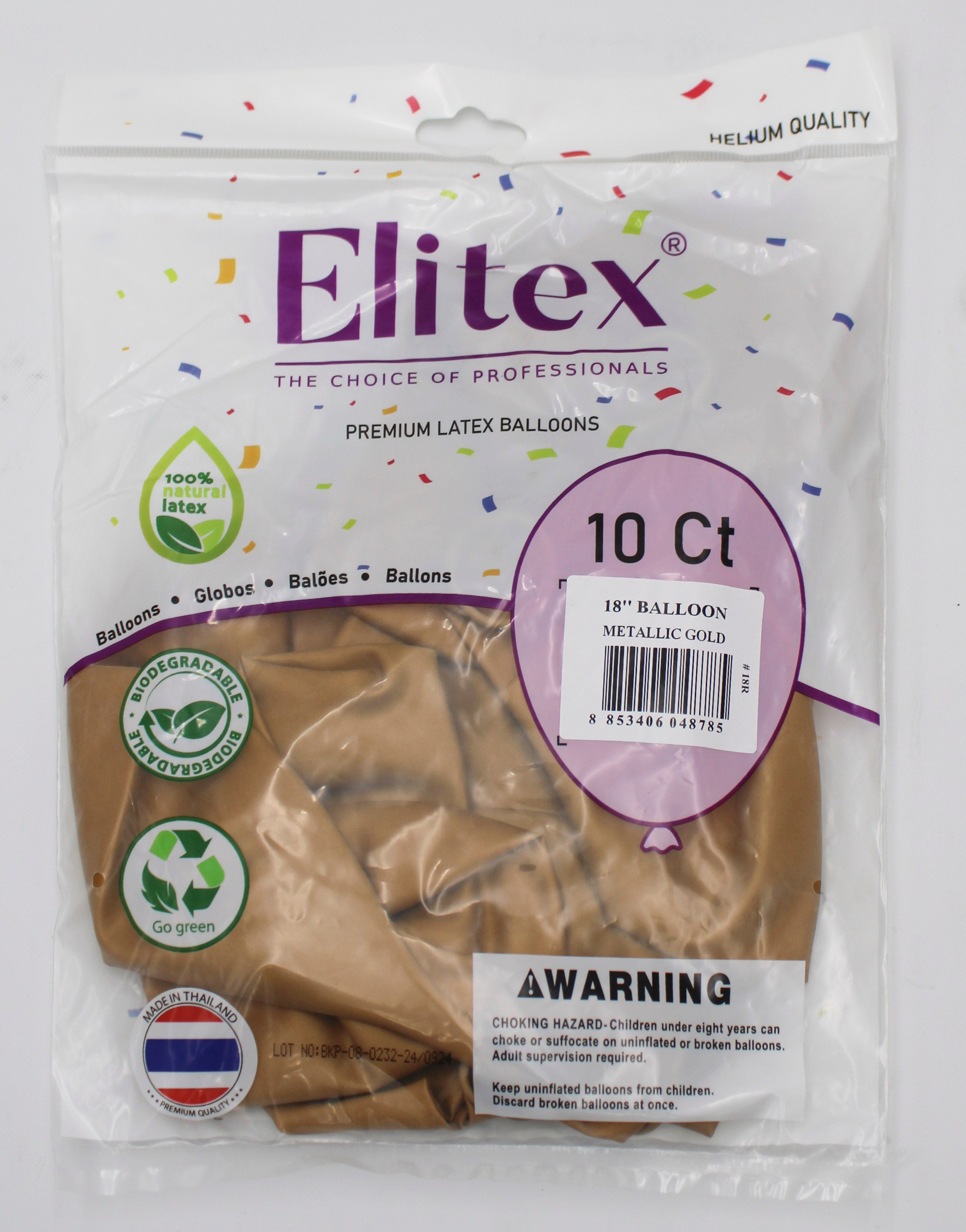 ELITEX 18" METALLIC GOLD ROUND BALLOON, 10 PACK