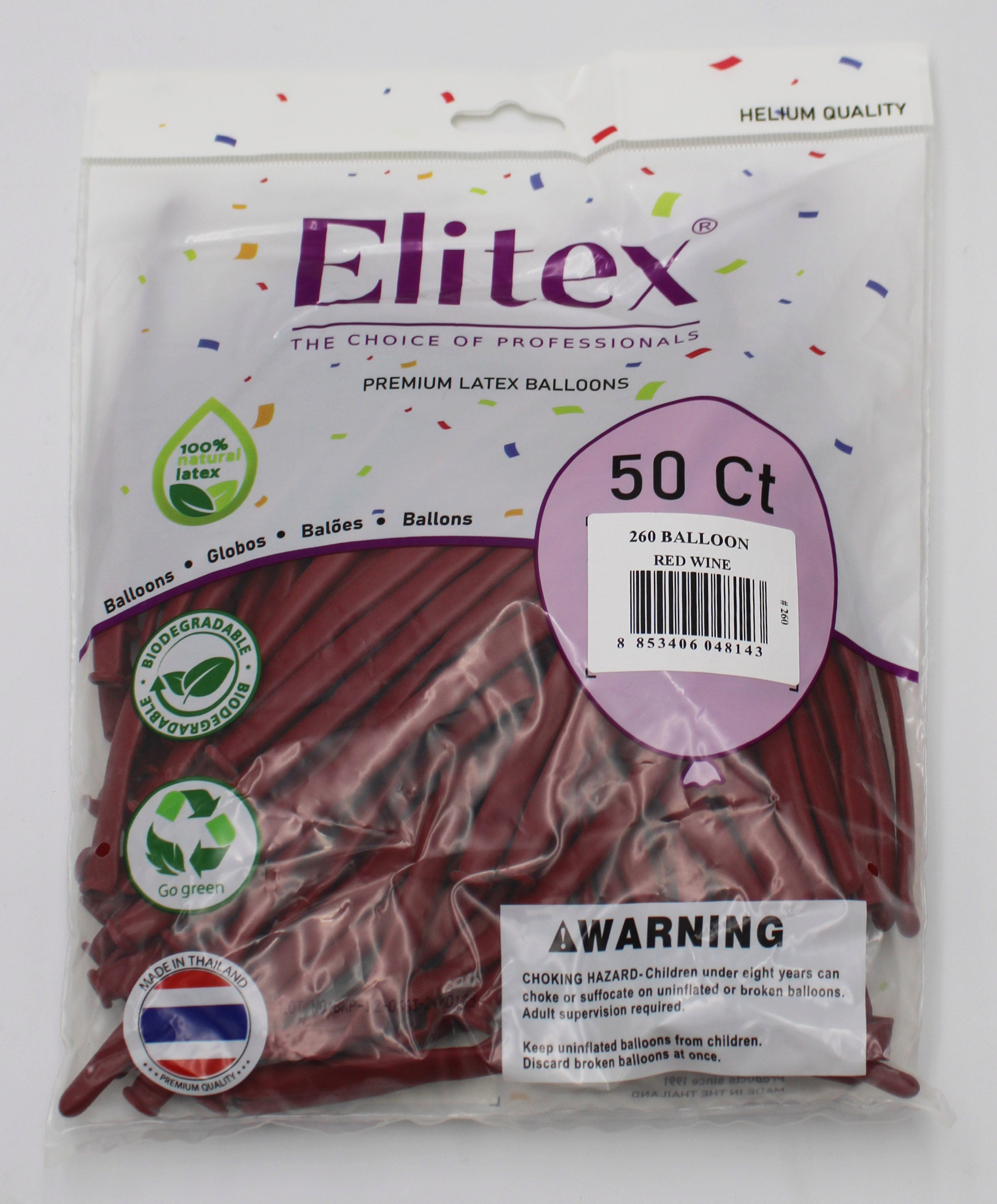 ELITEX 260" RED WINE MODELLING BALLOON, 50 PACK