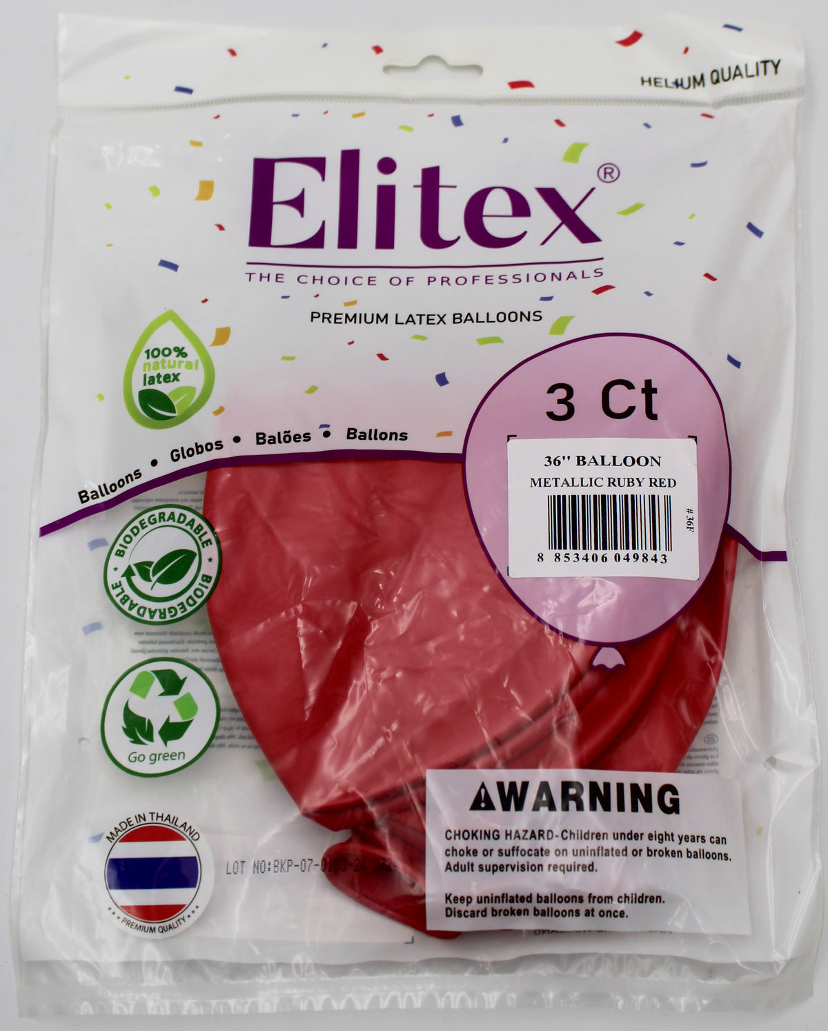 ELITEX 36" METALLIC RUBY RED ROUND BALLOON, 3 PACK