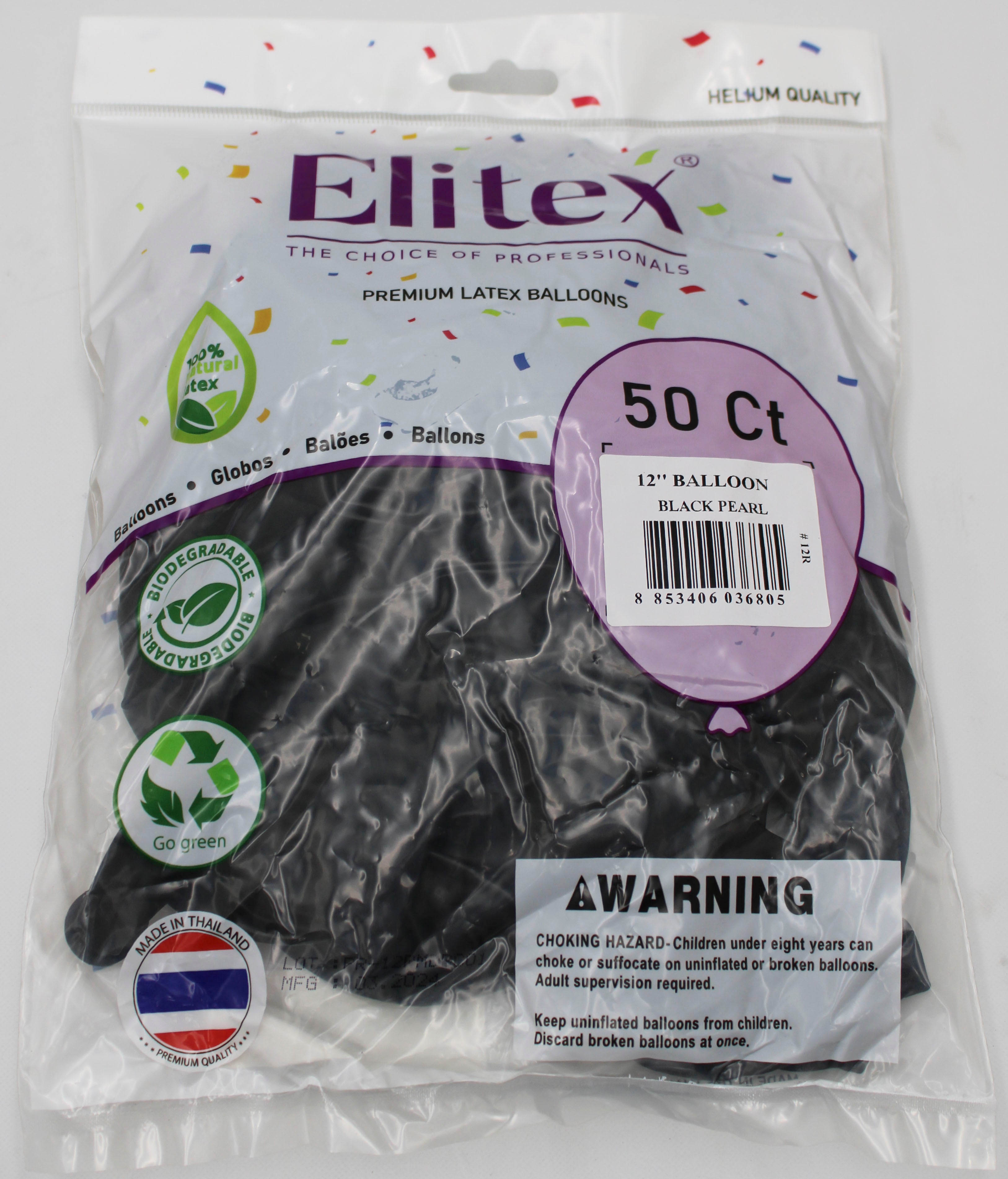 ELITEX 12" BLACK PEARL ROUND BALLOON, 50 PACK