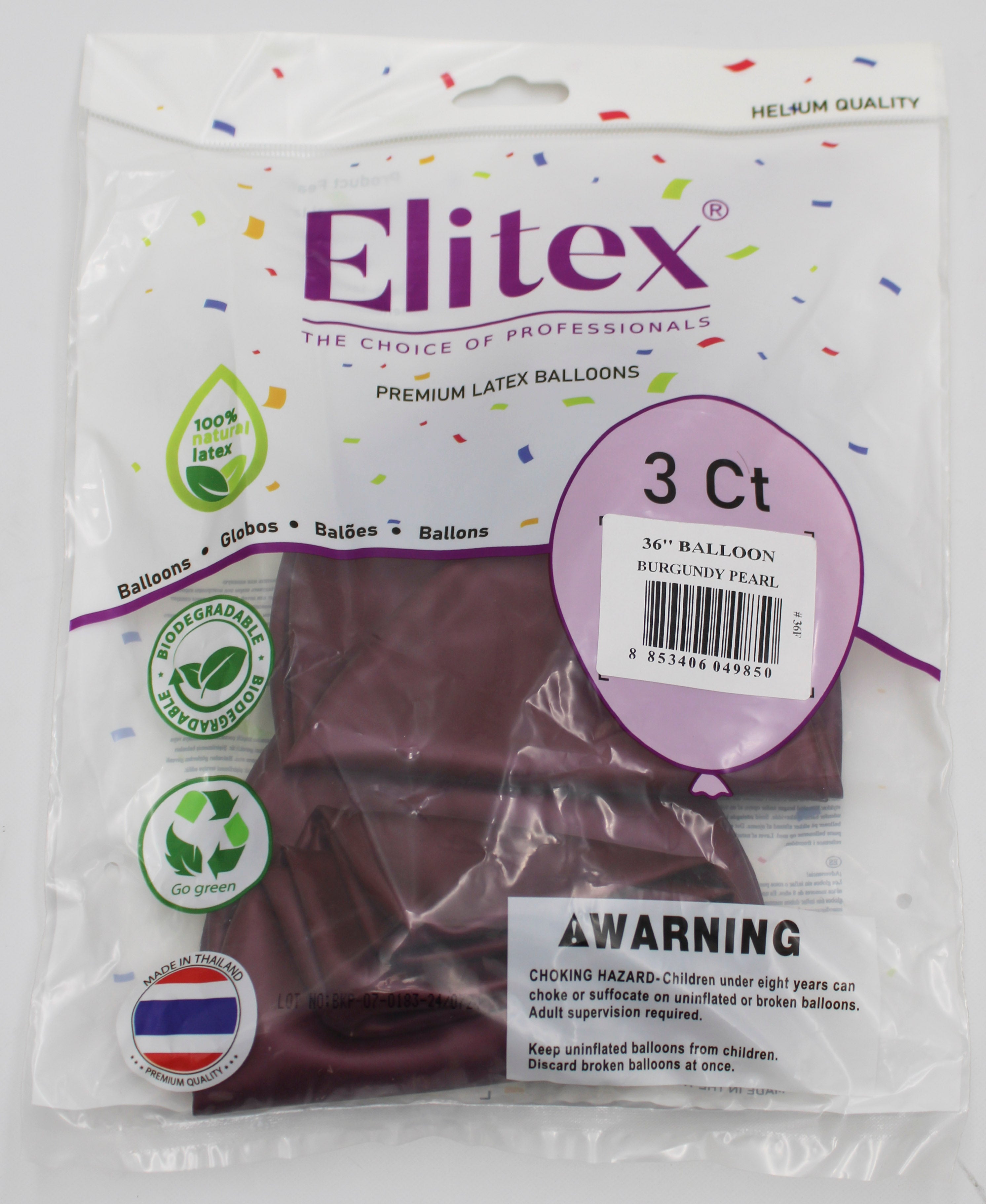 ELITEX 36" BURGUNDY PEARL ROUND BALLOON, 3 PACK