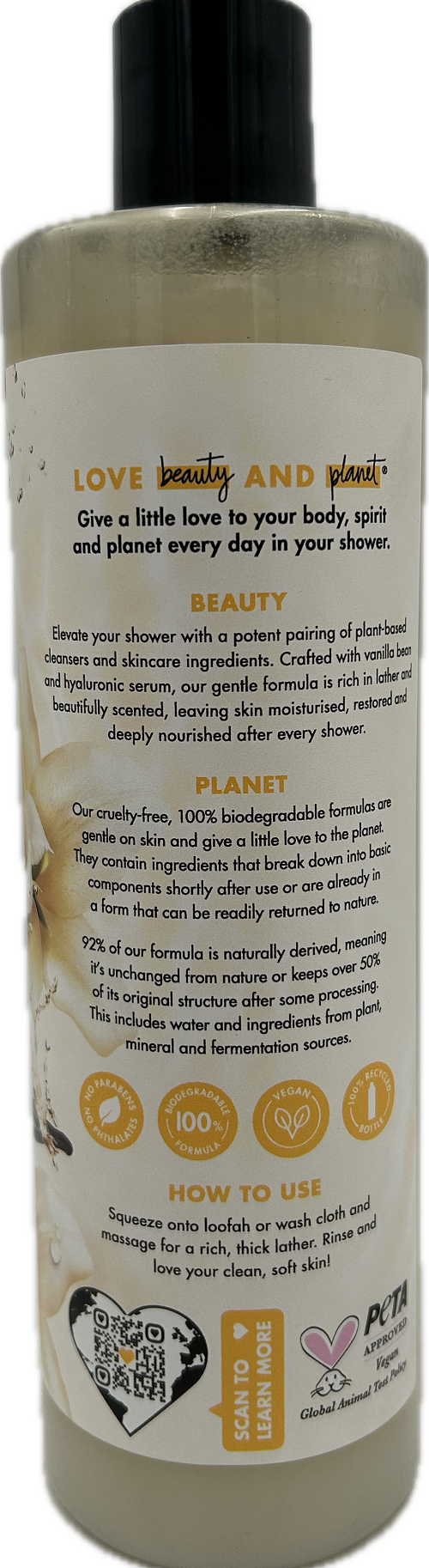 LOVE BEAUTY PLANET BODY WASH VANILLA BEAN 20oz