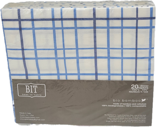 BEST IN TABLE DINNER NAPKINS BIO BAMBOO 40X40CM 20CT GRID BLUE;