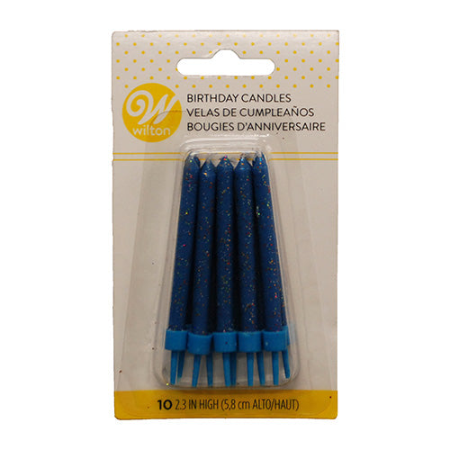 WILTON CANDLES BLUE GLITTER 10CT