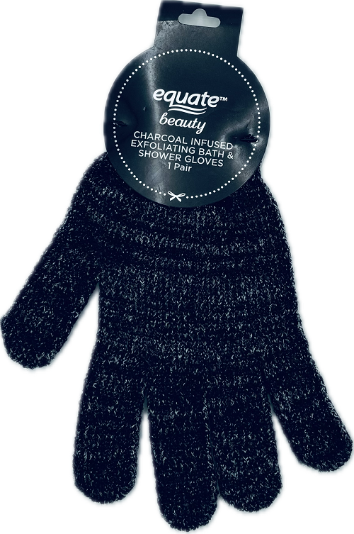 EQUATE BEAUTY CHARCOAL INFUSED EXFOLIATING BATH&SHOWER GLOVES 1 PAIR