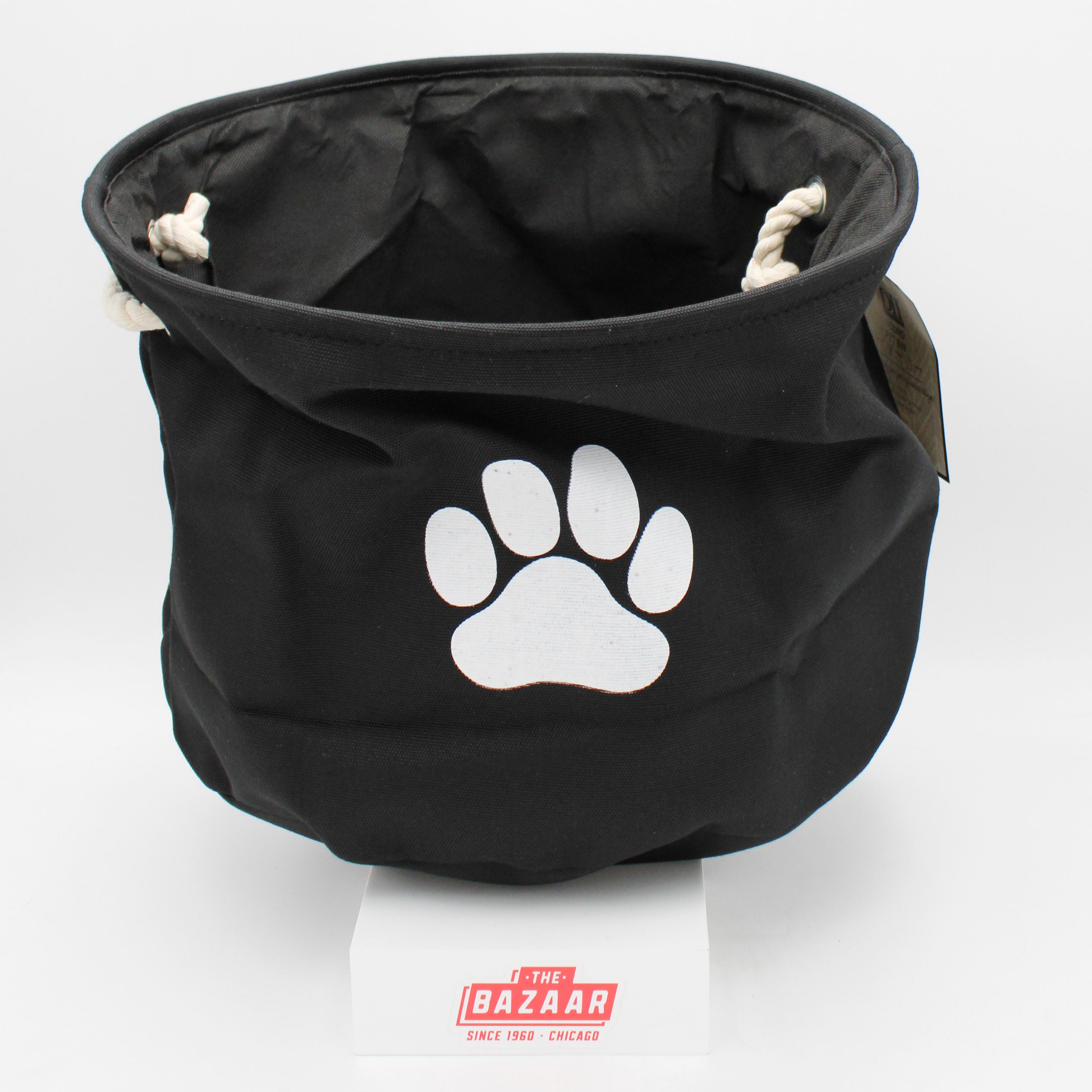 POLYESTER PET BIN PAW BLACK ROUND MEDIUM 12x15x15