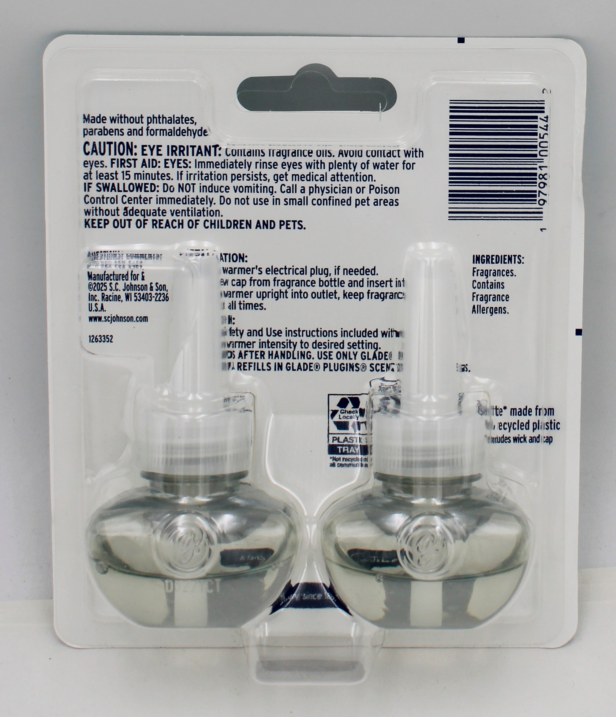 SP GLADE PLUGINS SCENTED OIL 2REFILLS 1.34oz COCONUT WATER & BEACH GRASS