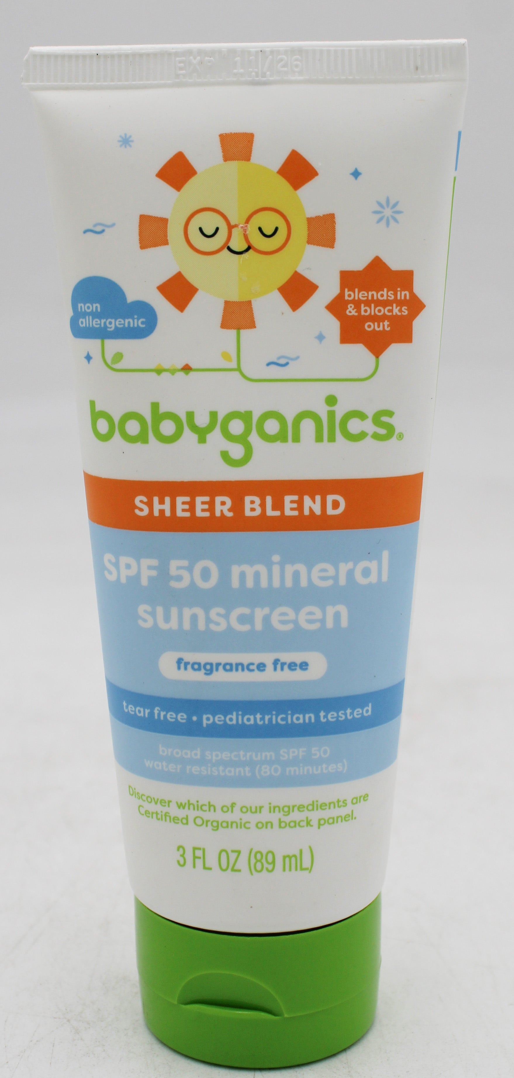SP BABYGANICS BABY SUNSCREEN FRAGANCE FREE 3 oz   EXP 11/26