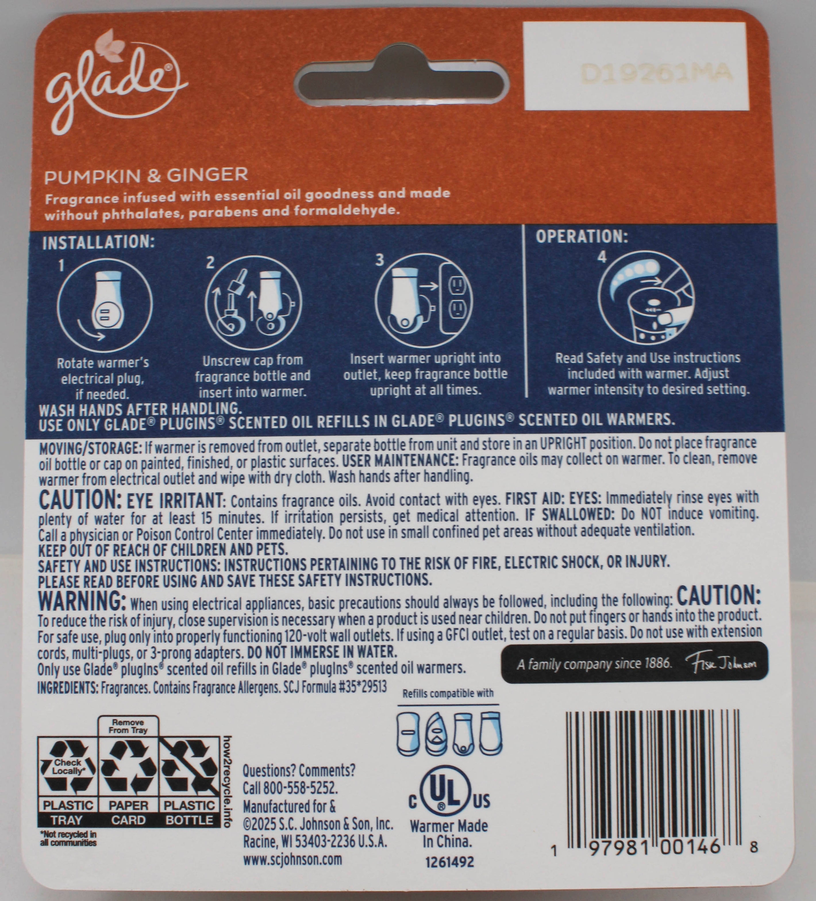 GLADE PLUGINS SCENTED OIL ORANGE ZEST & CLOVE 2ct 0.67floz US