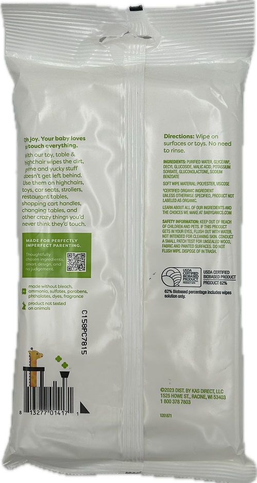 BABYGANICS TOY AND TABLE WIPES 25ct US