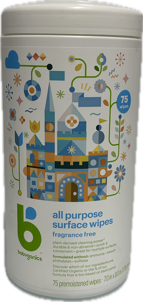 BABYGANICS ALL PURPOSE SURFACE WIPES 75CT 7 x 8" FRAGRANCE FREE