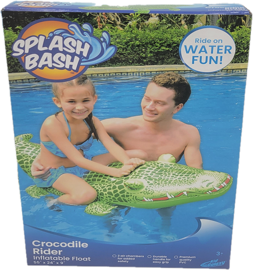 SPLASH BASH INFLATABLE FLOAT CROCODILE RIDER 55"x24"x9" AGE 3+