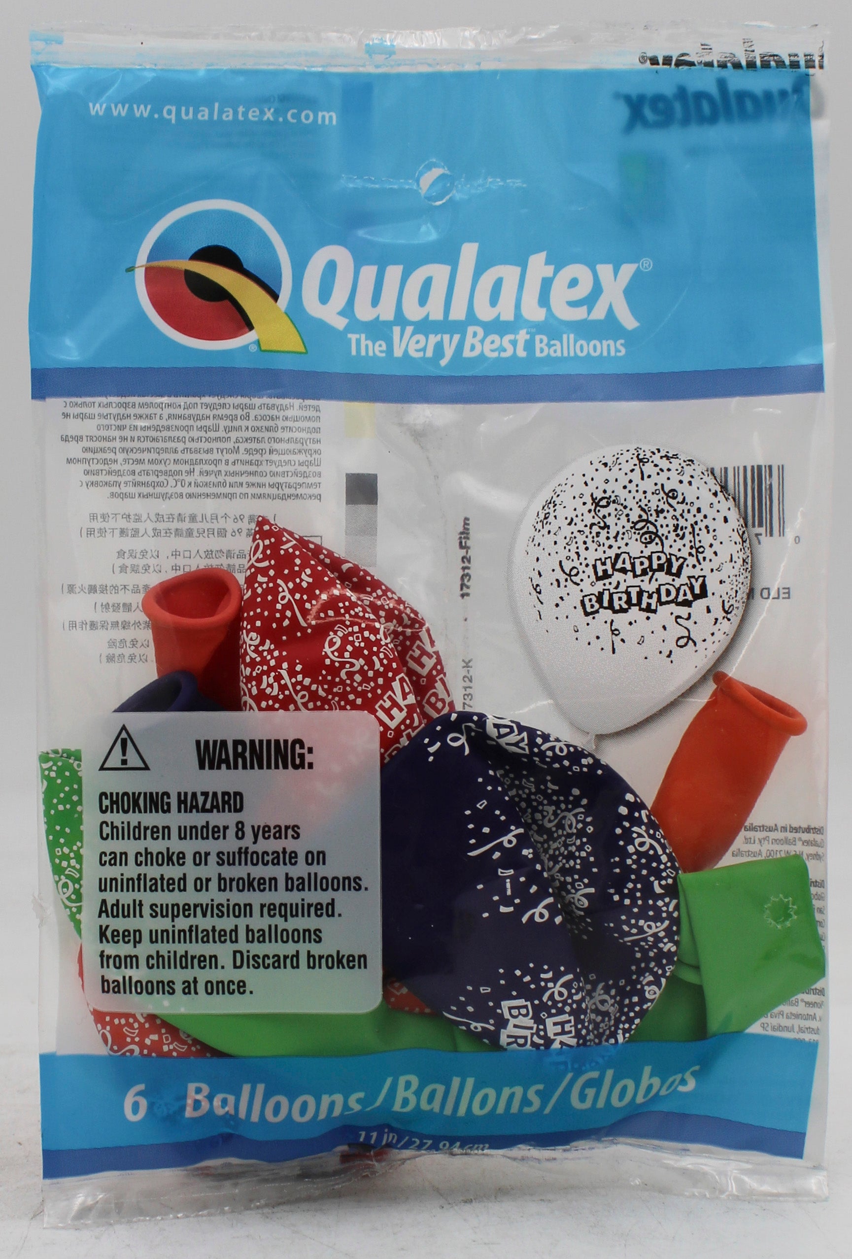 QUALATEX 11" ROUND PARTY BALLOONS AST 6CT BDAY CONFETTI