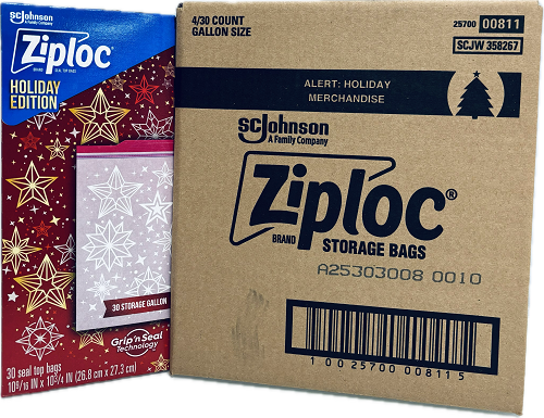 ZIPLOC HOLIDAY EDITION 4/30CT STORAGE GALLON SIZE BAGS 10 9/16"X10 3/4" BROWN BOX