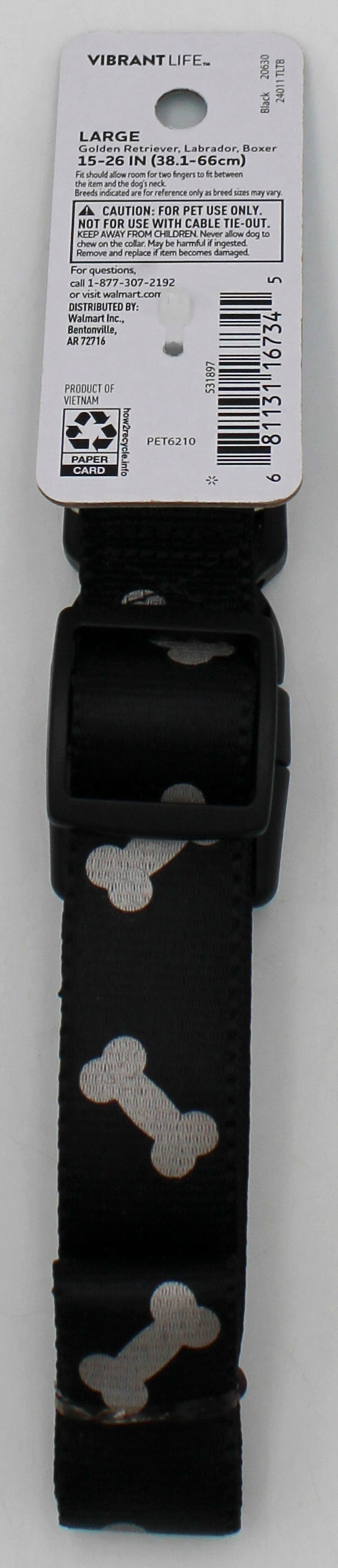 VIBRANT LIFE LARGE REFLECTIVE BONES COLLAR BLACK