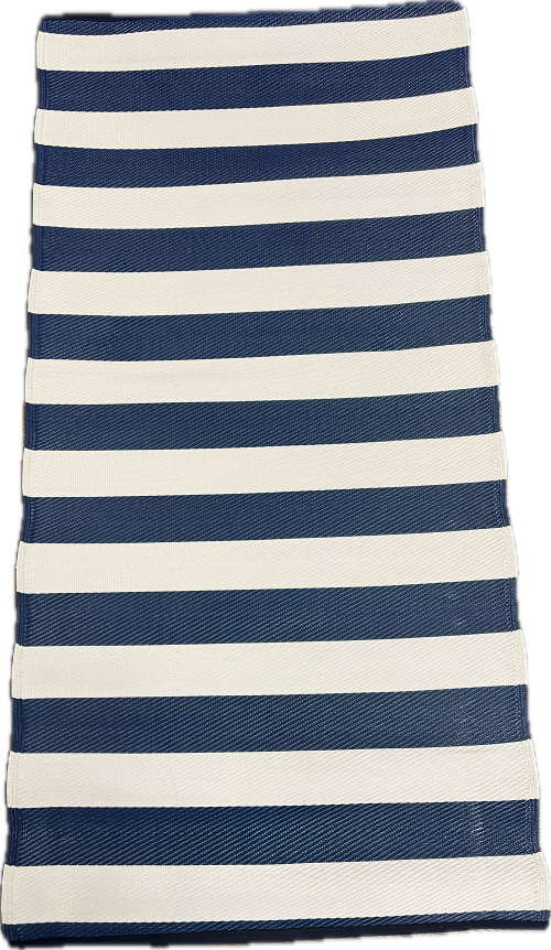 4X6 FT OUTDOOR RUG - NAVY & WHITE RUGBY STRIPE
