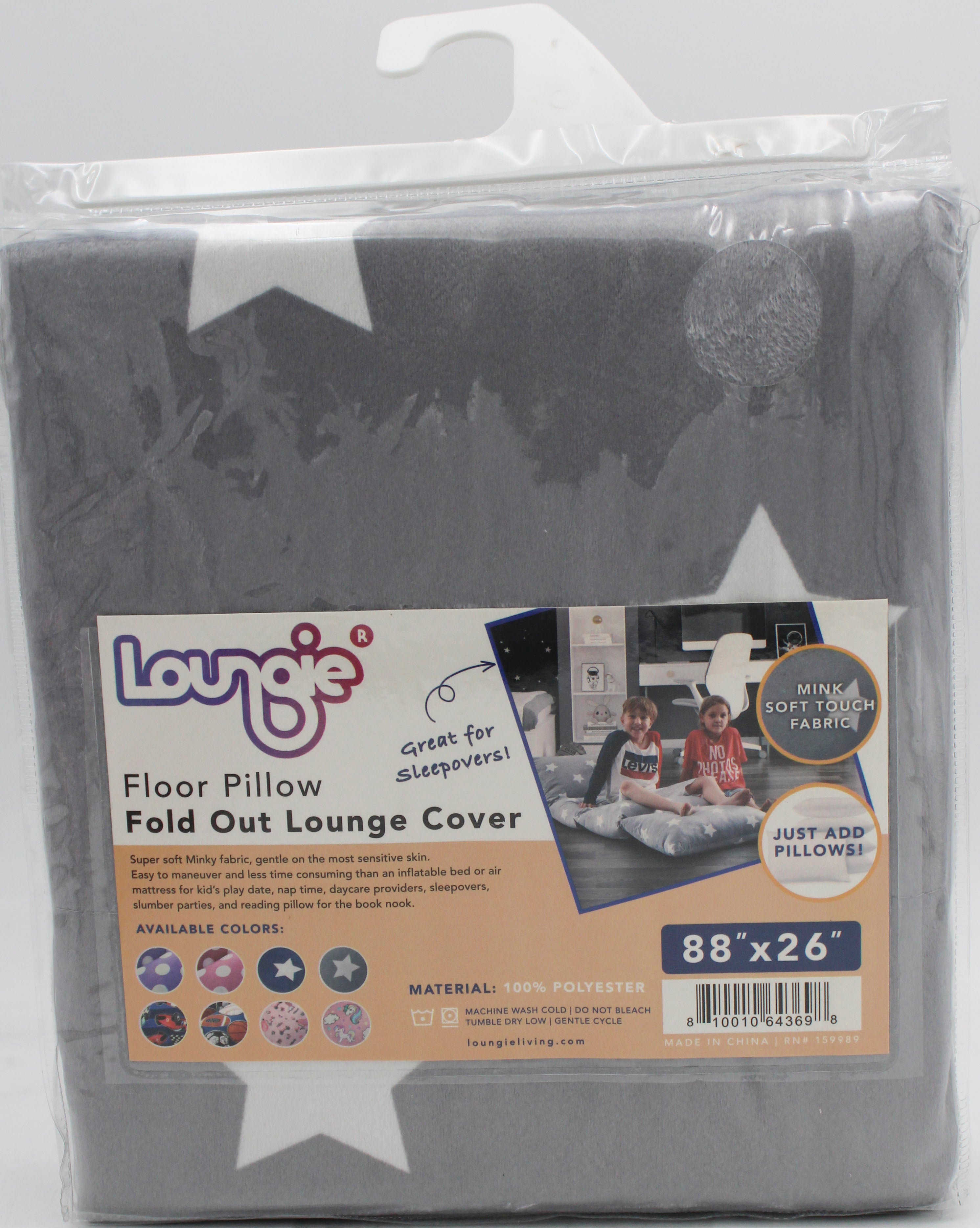 Loungie Kids Pillow Lounger Cover - 88" Floor Lounger Fold Out Bed Cover Mat for Sleepovers, Travel, Napping, Stars Navy