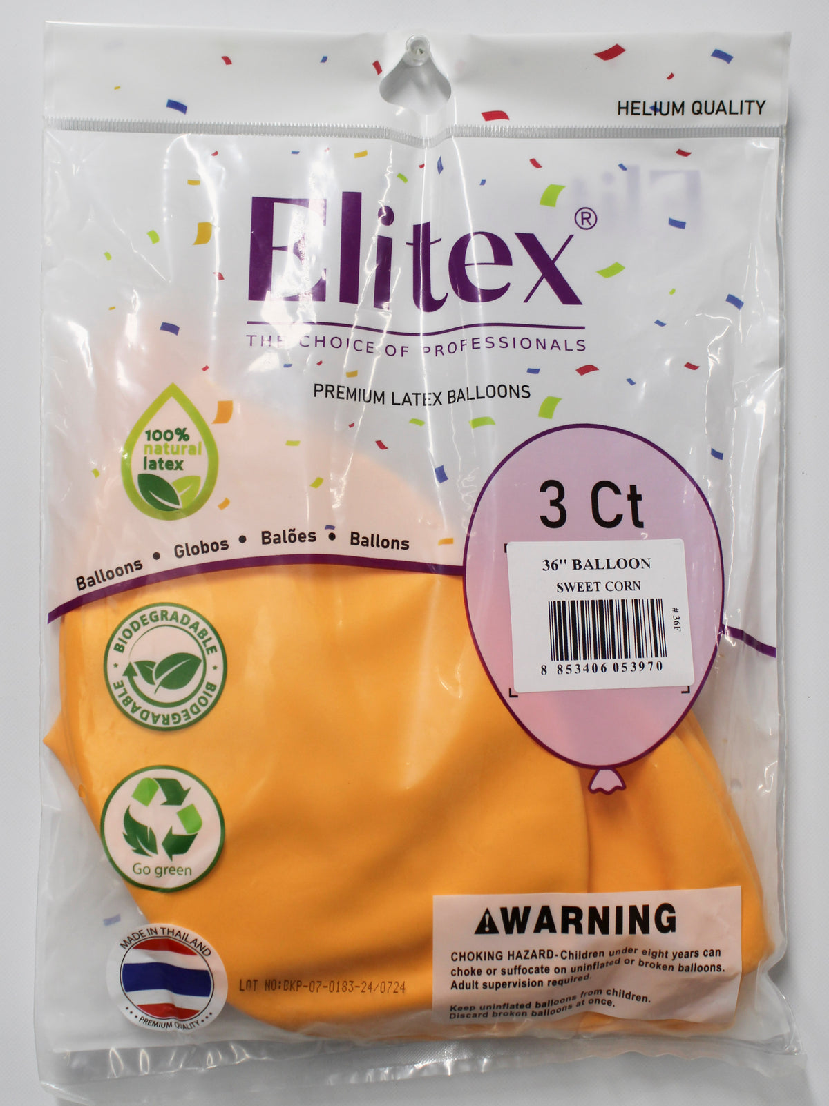 ELITEX 36" SWEET CORN ROUND BALLOON, 3 PACK
