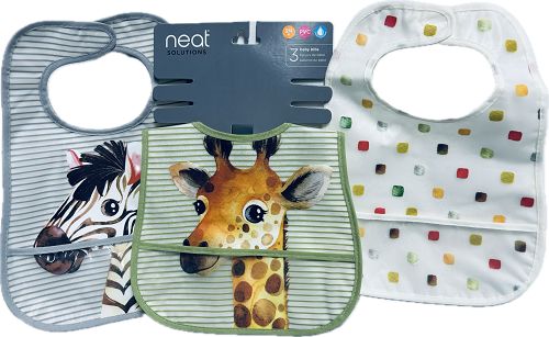 NEAT SOLUTIONS BABY BIBS SAFARI 3CT ASSORTED 3M+  NI