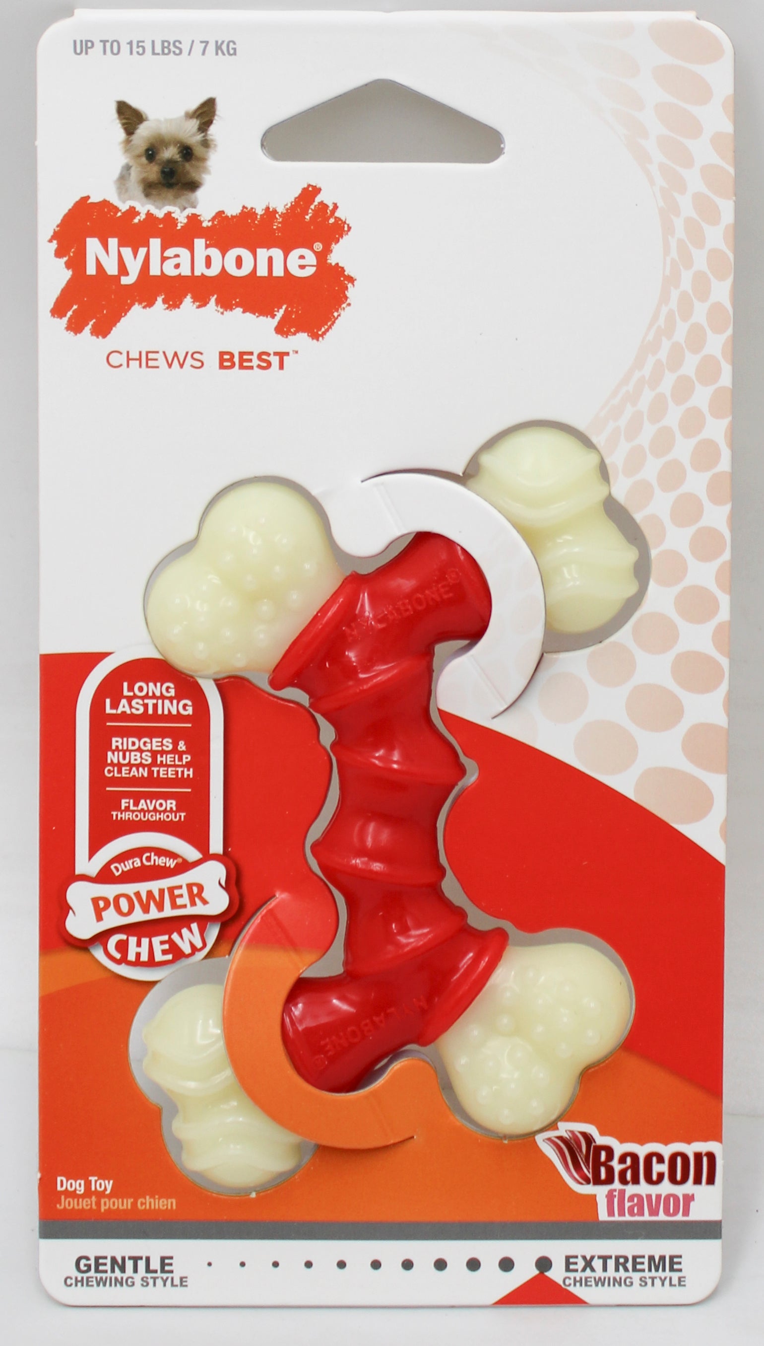 NYLABONE POWER CHEW DOUBLE BENDED BONE BACON SZ PETITE
