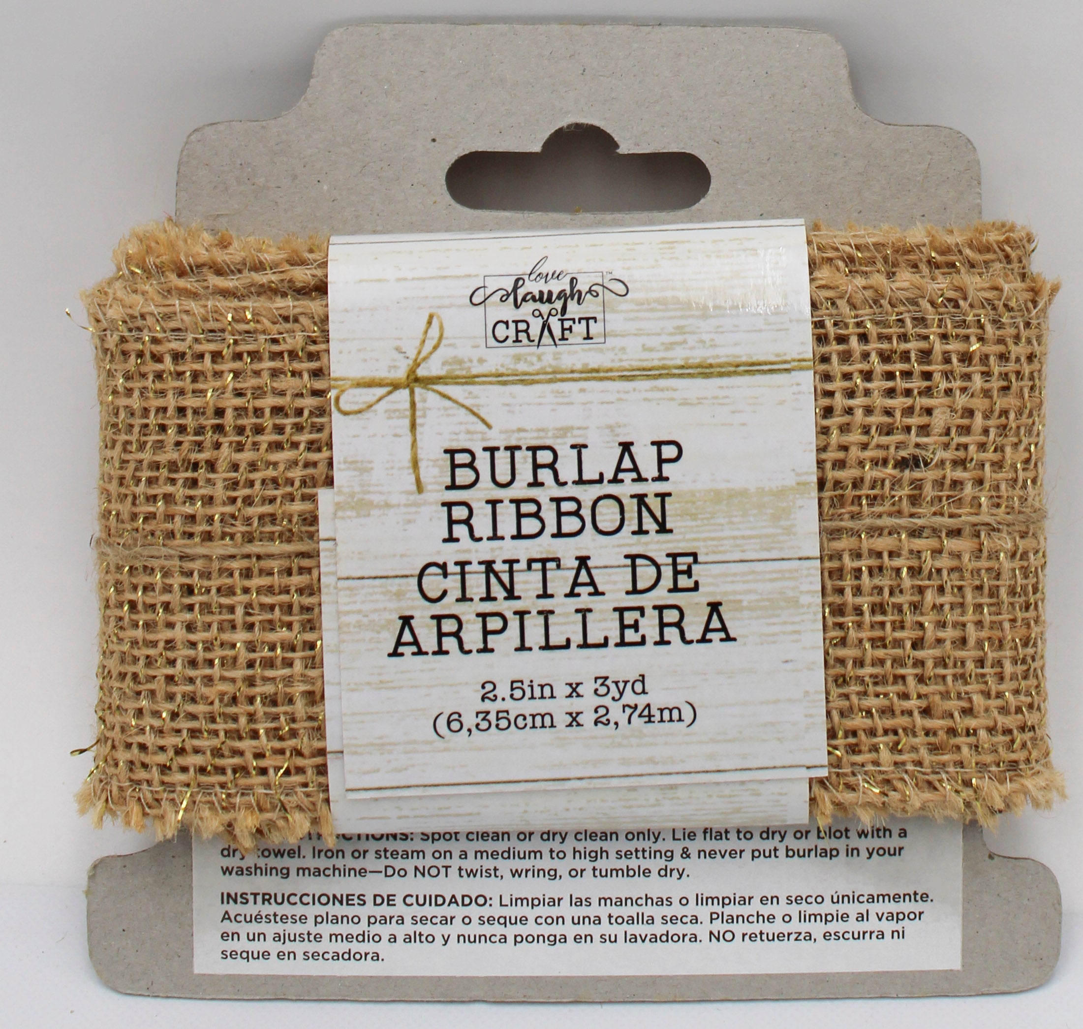 2.5 IN   X 3 YD   NATURAL BURLAP RIBBON - FINISHED EDGES - GOLD TIN